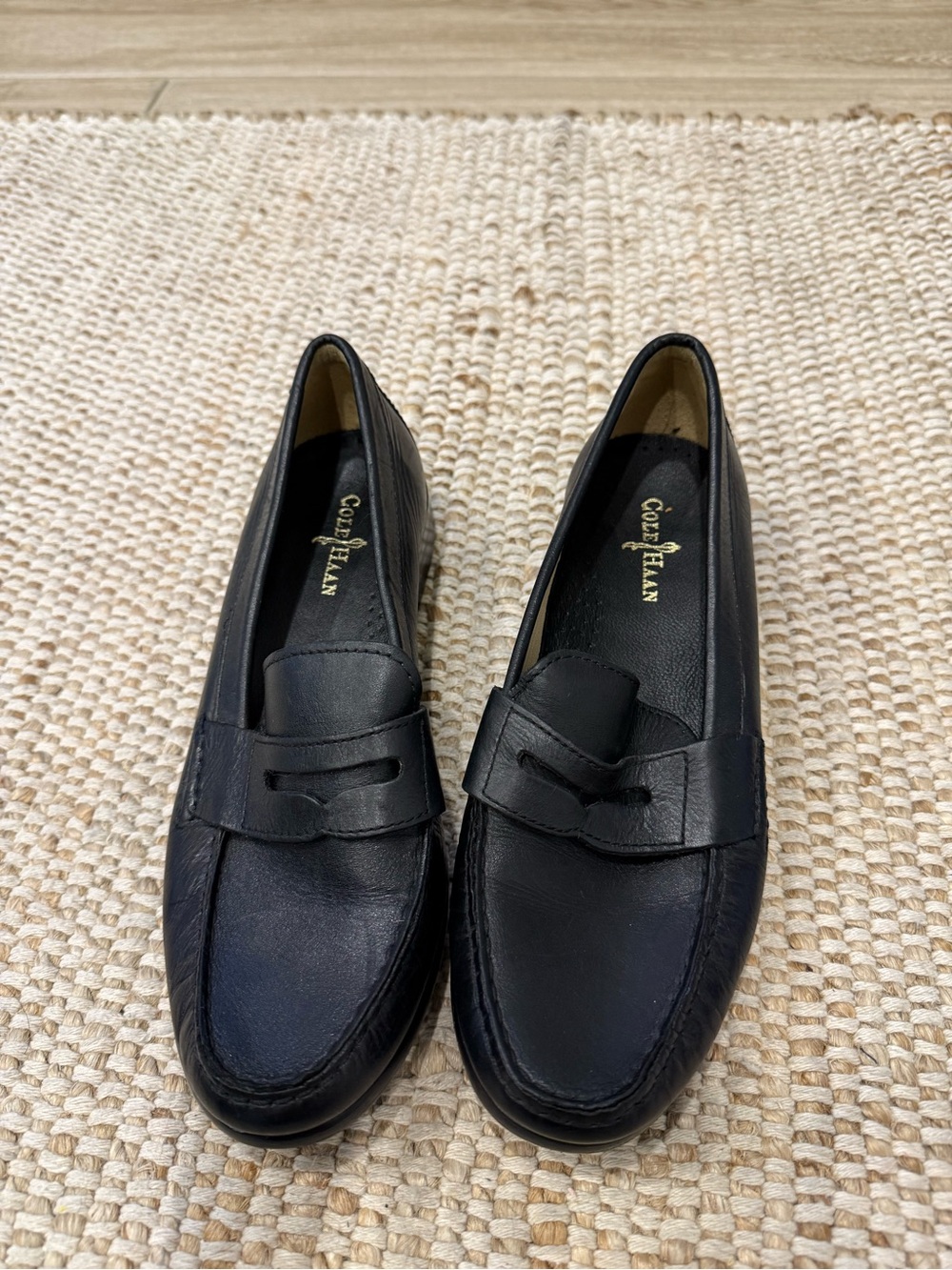 Cole Haan Black Leather Penny Loafers for Women